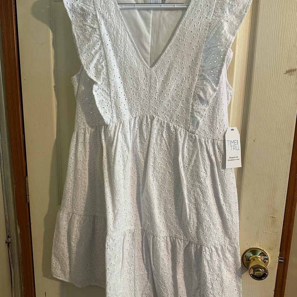 Time and Tru White Eyelet Dress with Ruffle Detail